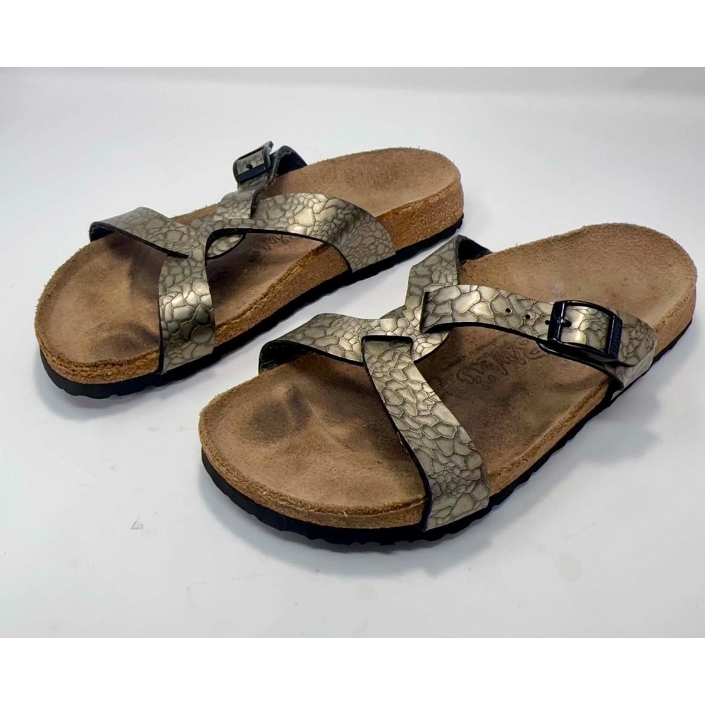 Birkenstock Birkis Metallic Stones Gold Crackle Leather Sandals EU 37 US 6 Birk